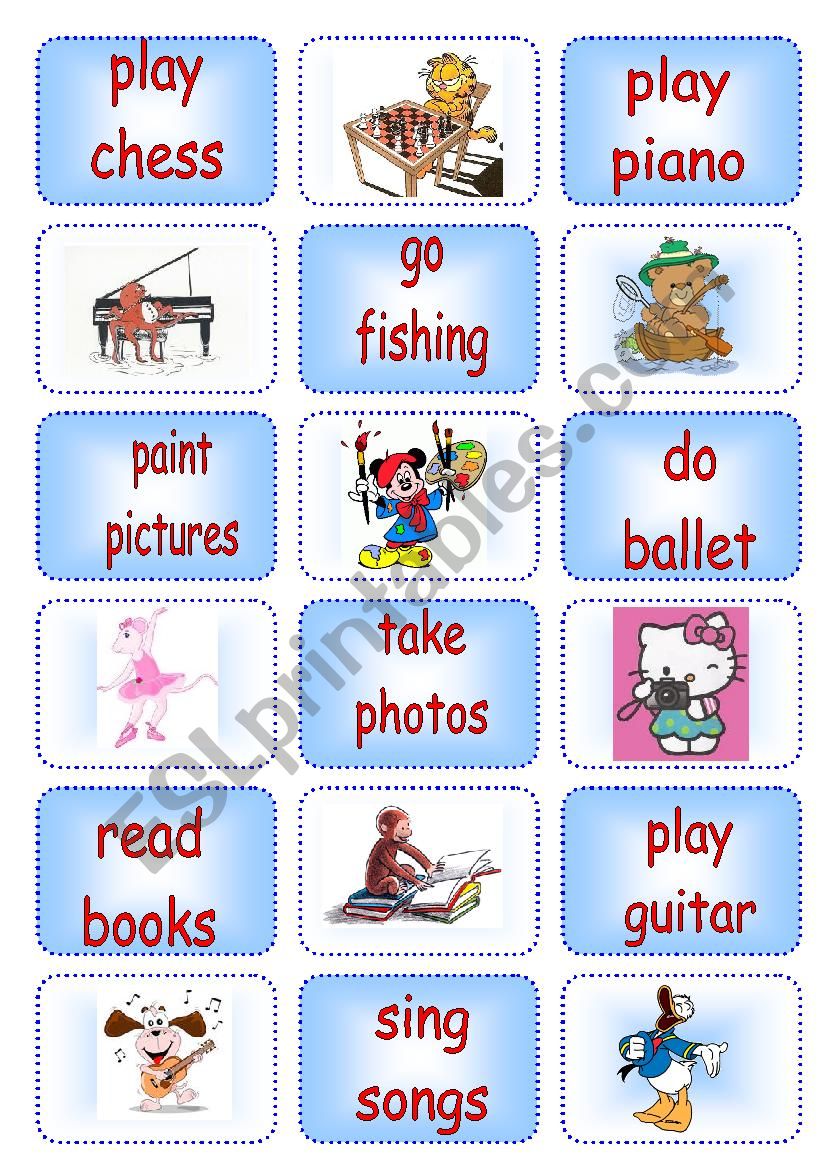 Hobbies Match Cards worksheet