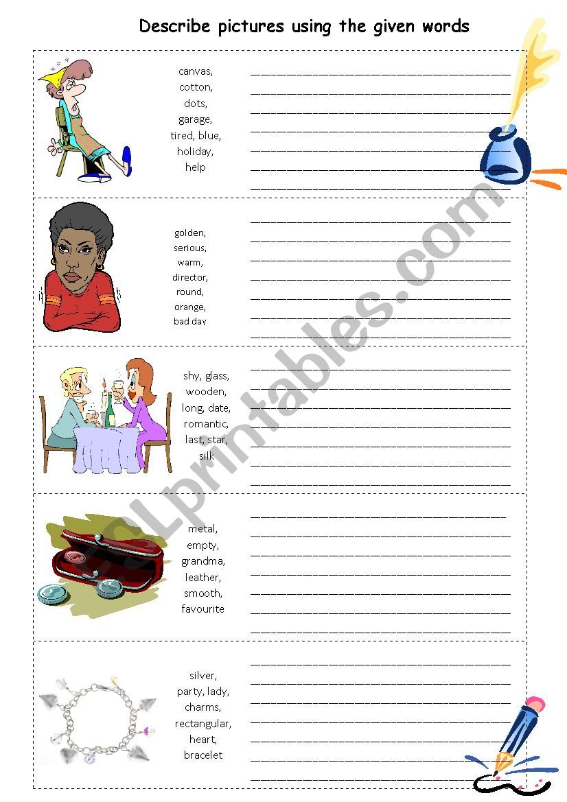 Describing objects, people worksheet