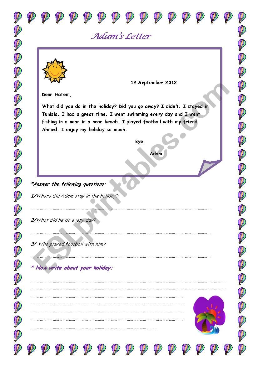 AdamÂ´ s Letter worksheet