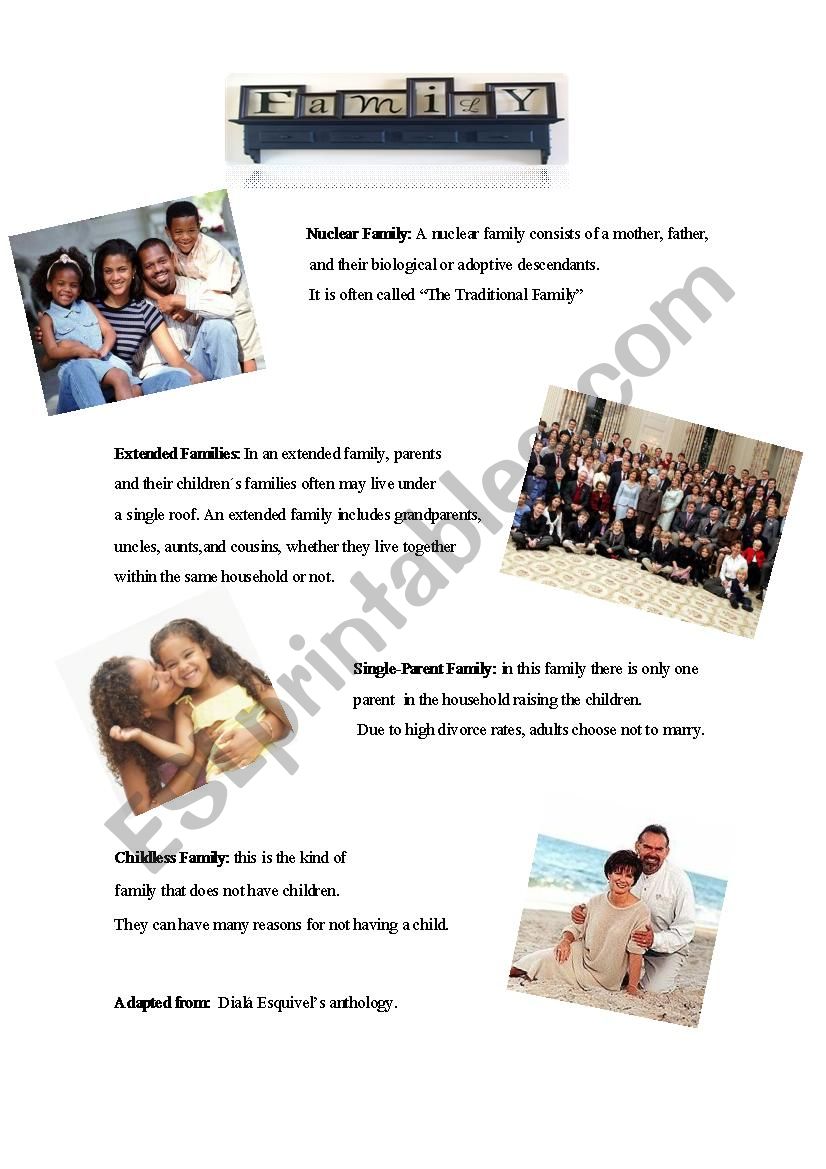 Different Kinds Of Families worksheet