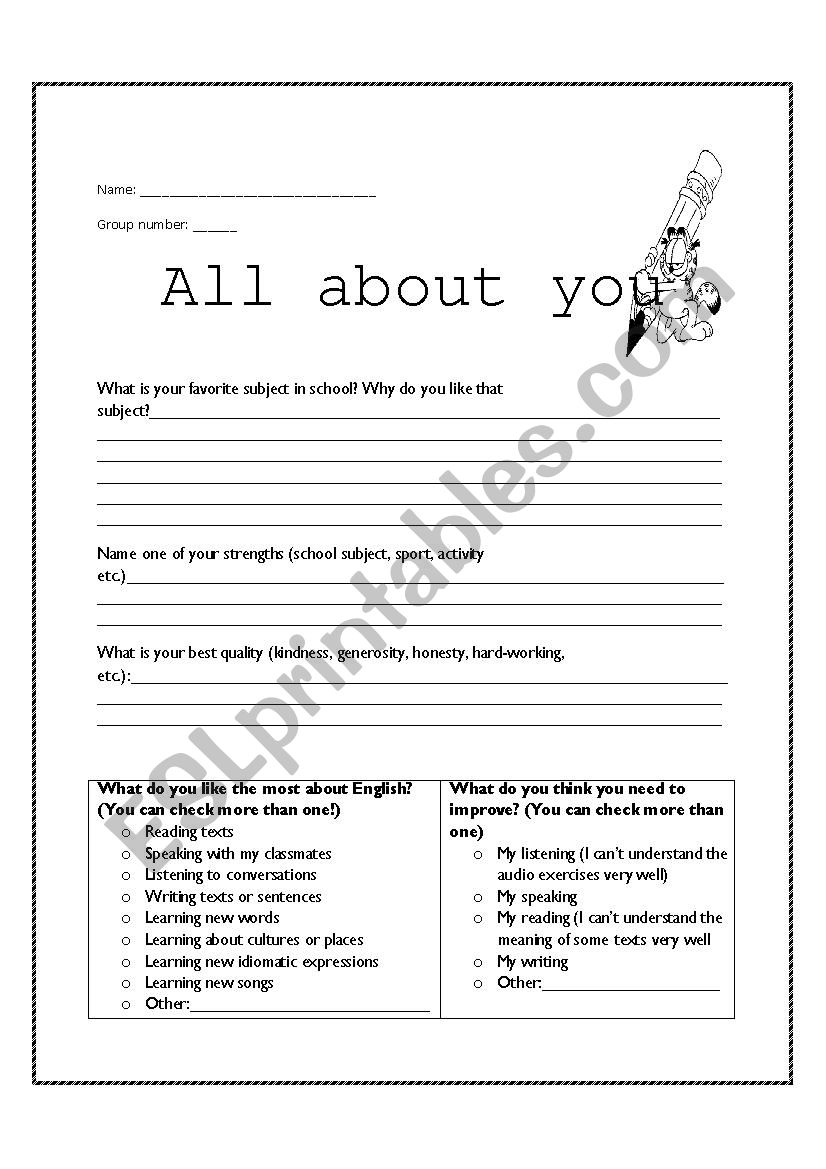 all about you worksheet