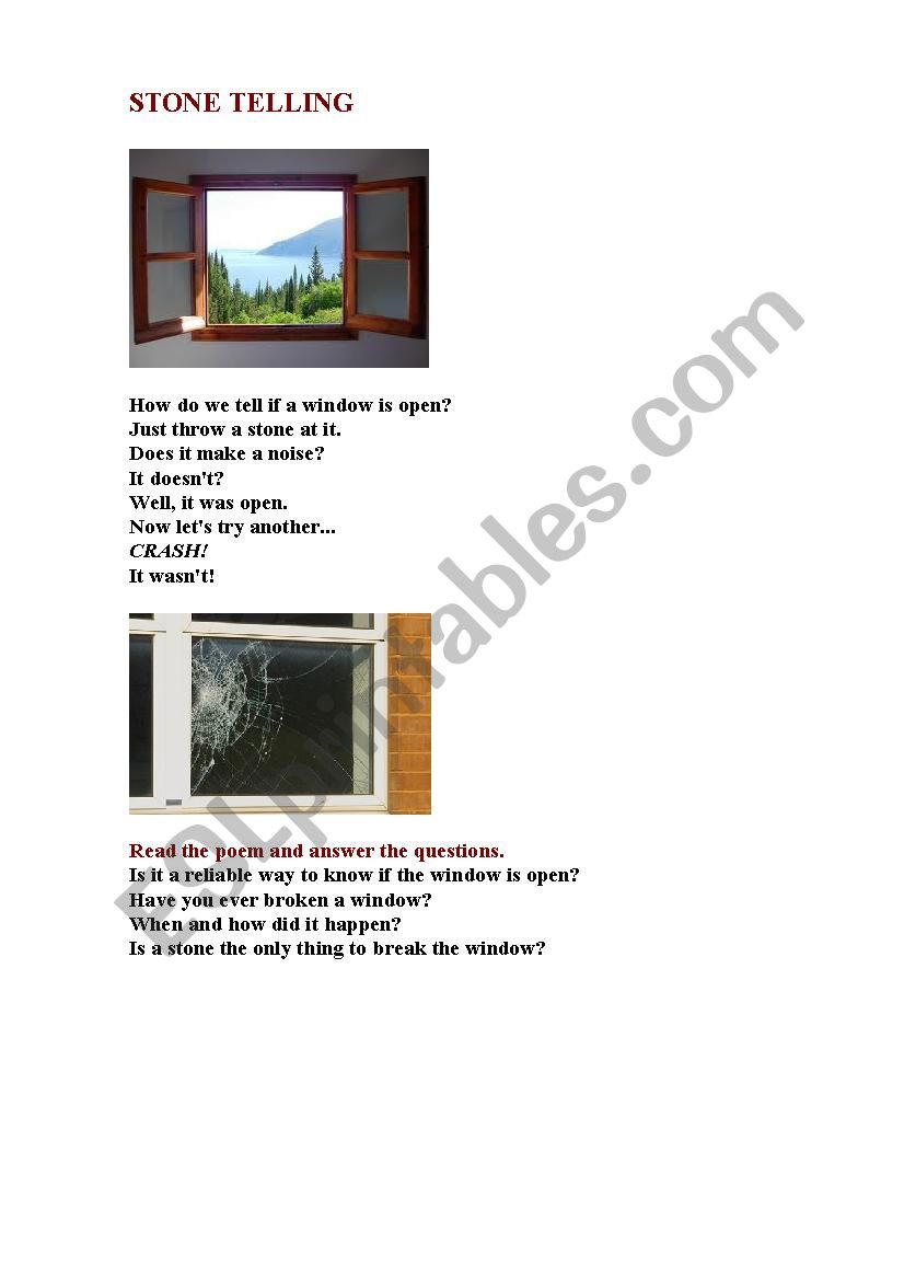 AN OPEN WINDOW (a poem) worksheet