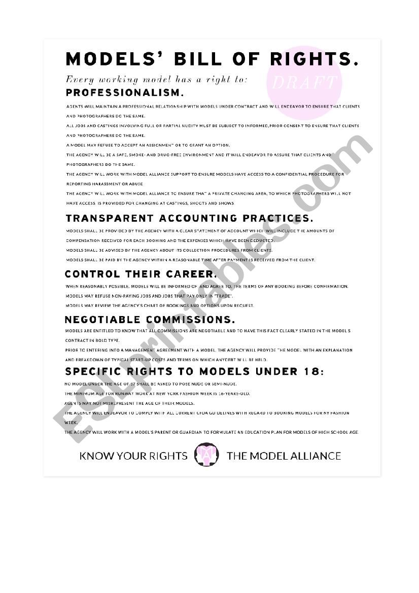 model Bill of Rights worksheet