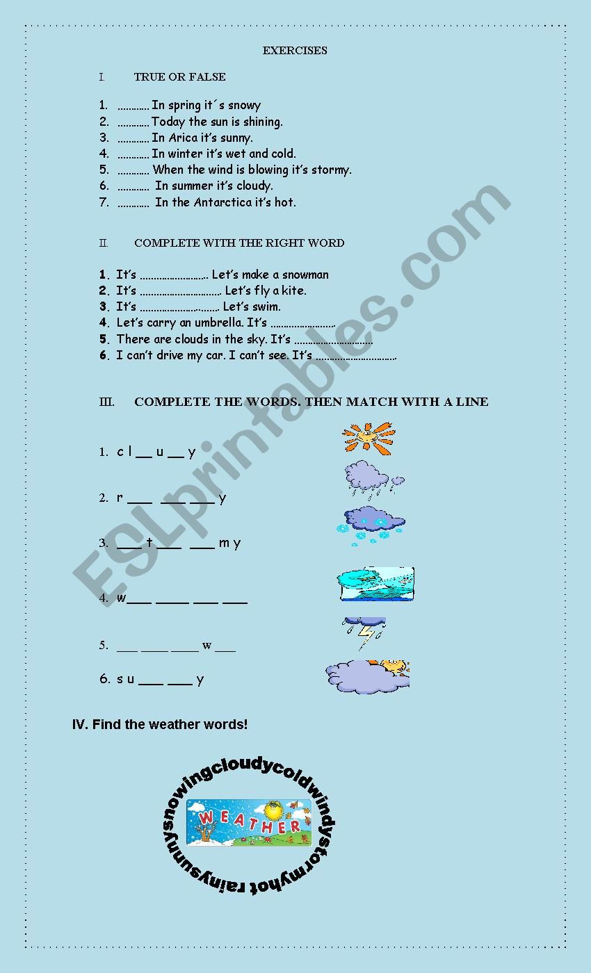 weather exercises worksheet