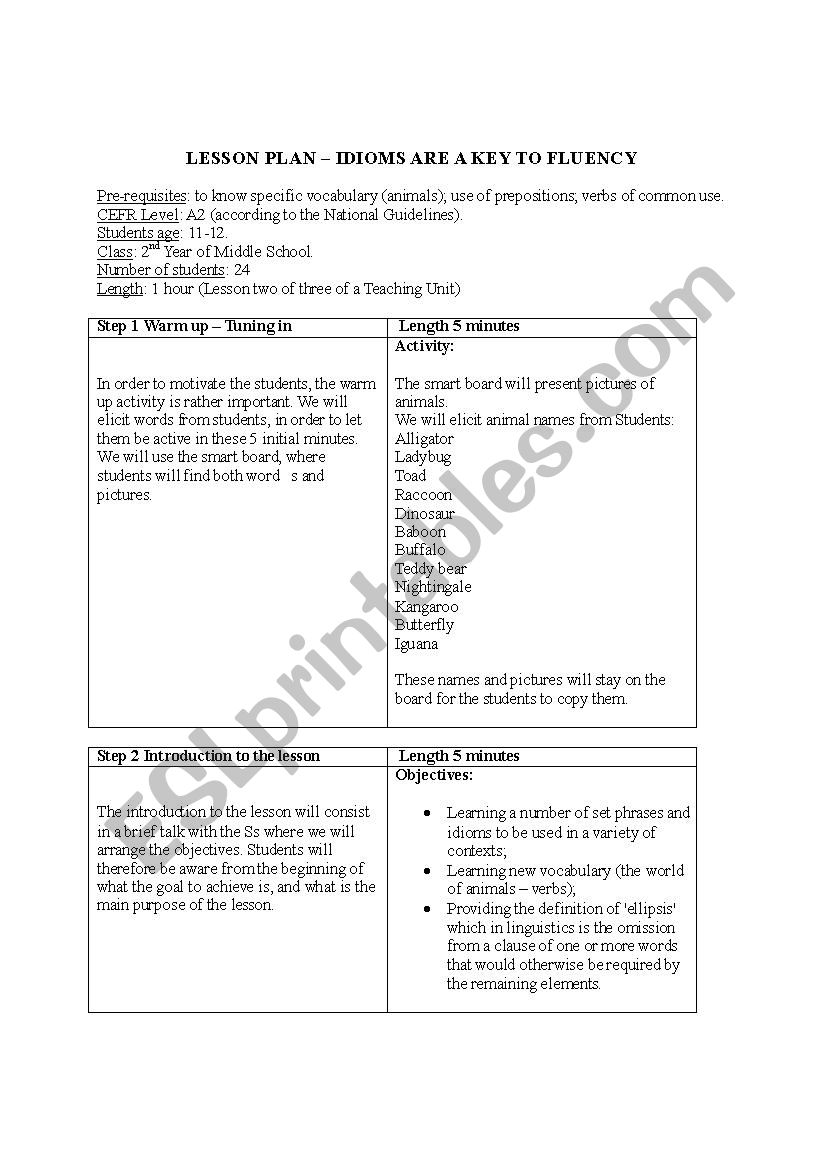 Teaching Unit about Idioms worksheet