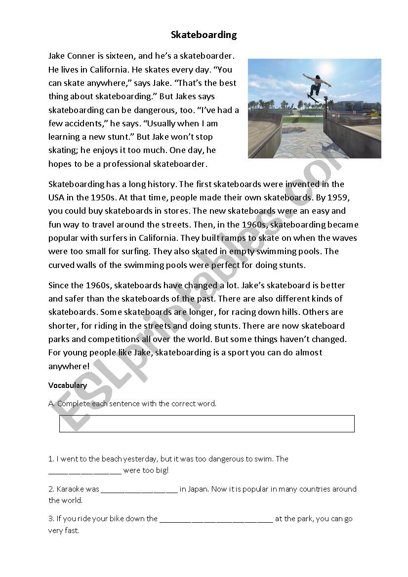 Reading Comprehension Skateboarding