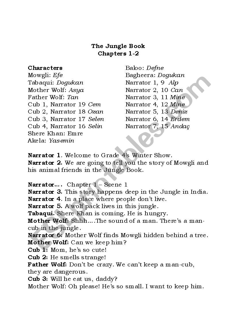 Jungle Book Script worksheet