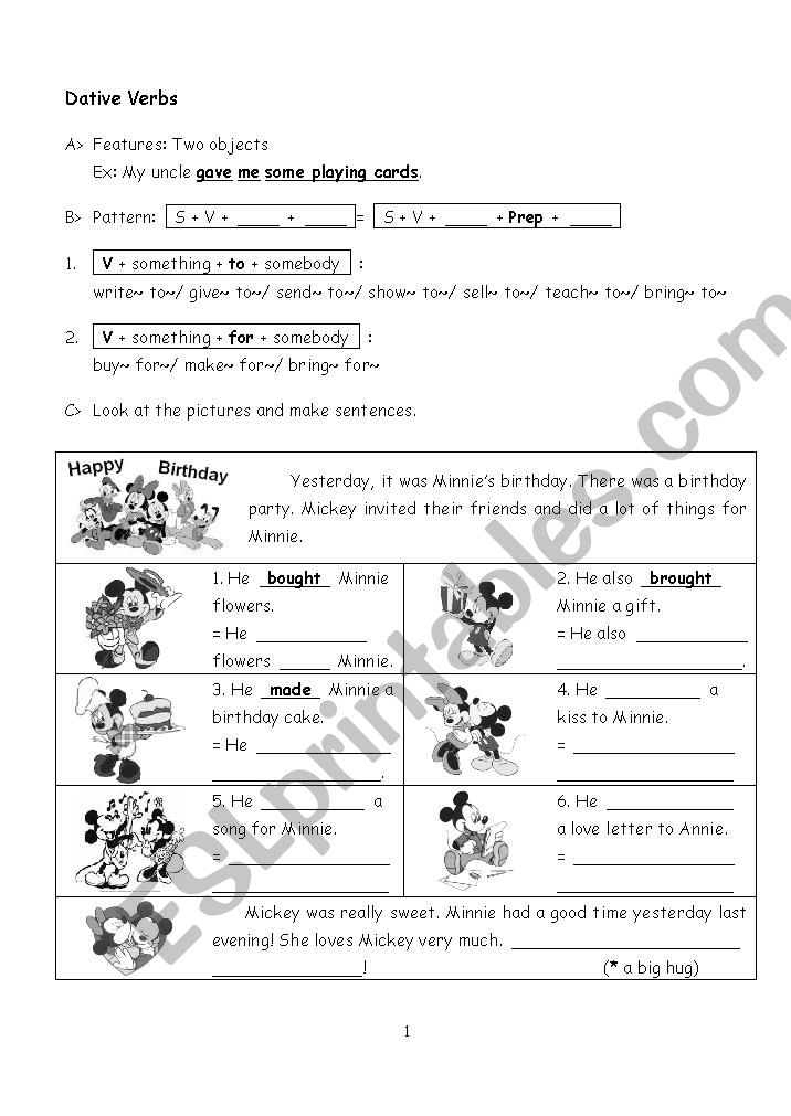 Special Verbs(Dative Verbs) worksheet