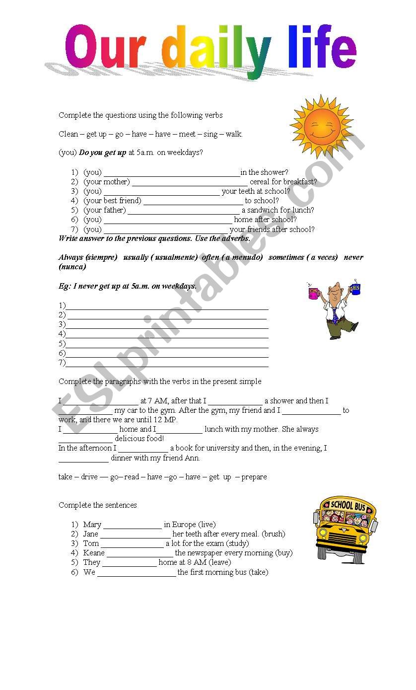 daily life worksheet