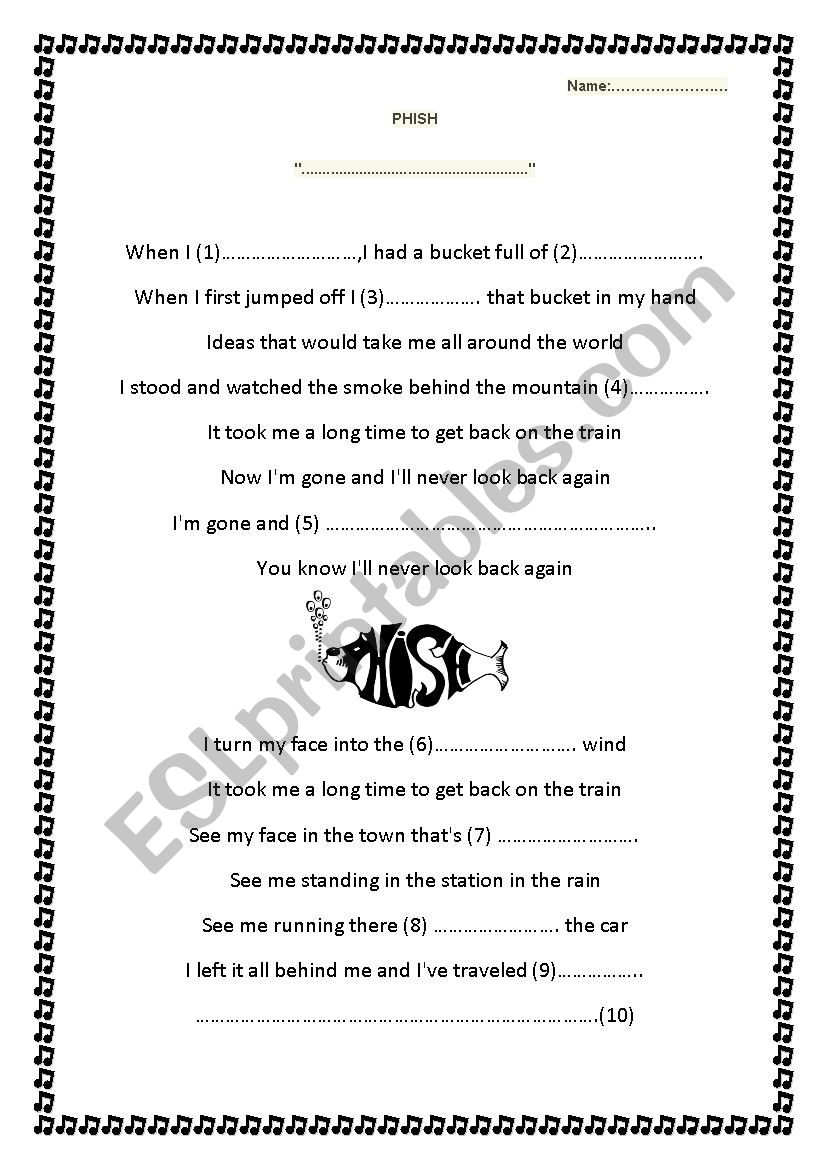 phish-back on the train worksheet