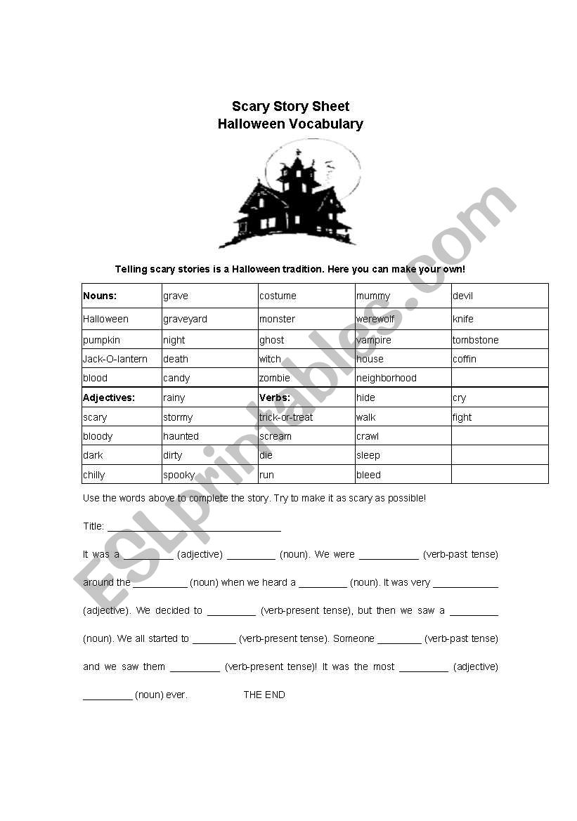 Scary Story Sheet worksheet