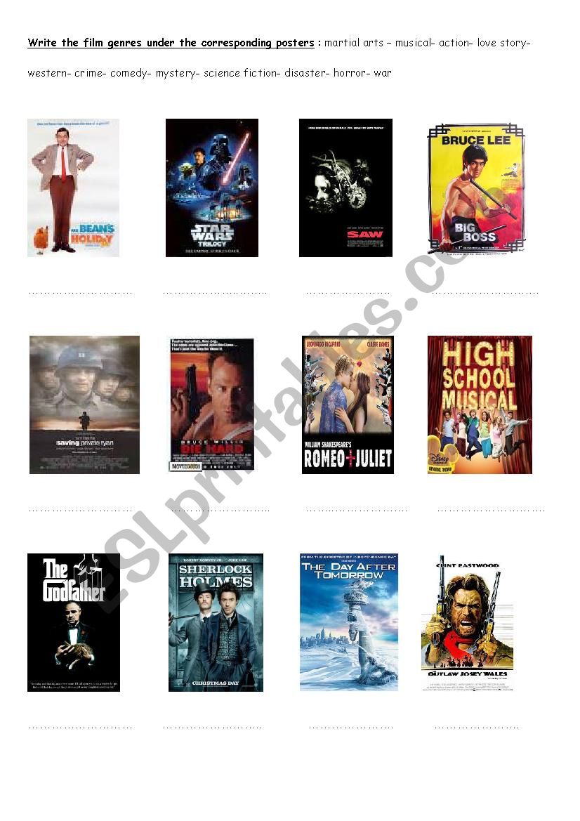 Film genres worksheet