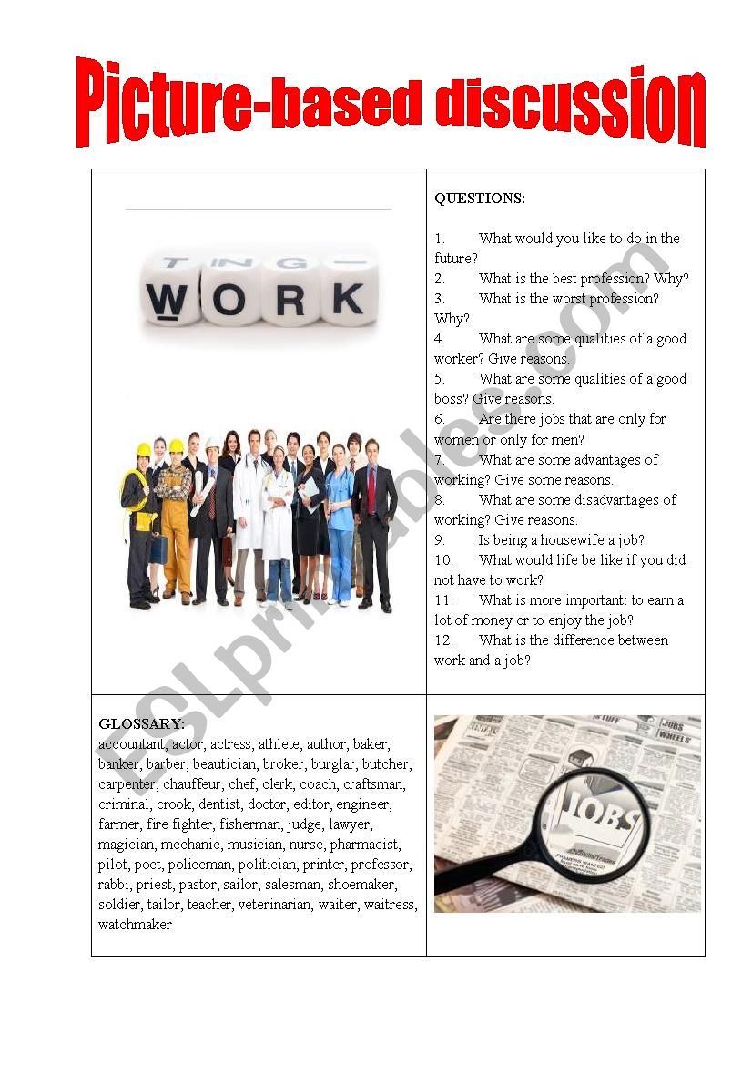 Picture-based discussion jobs worksheet