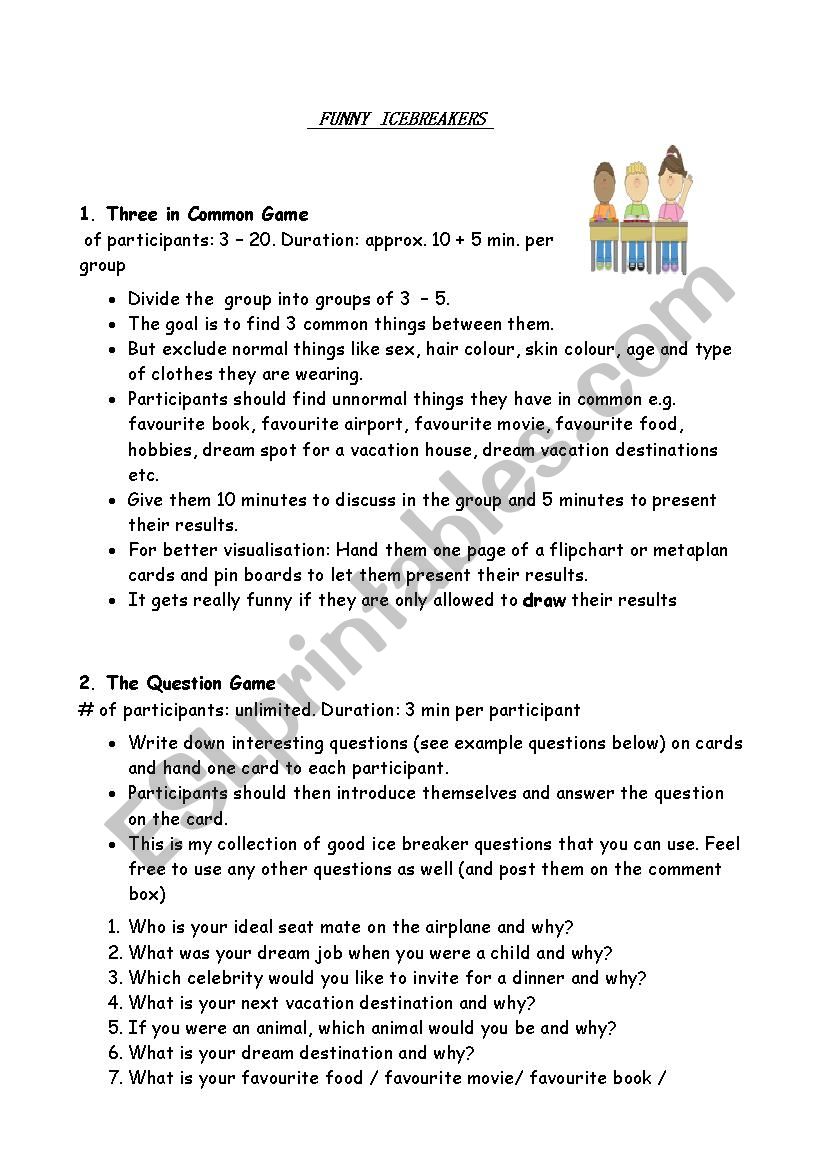 Icebreakers for all levels worksheet