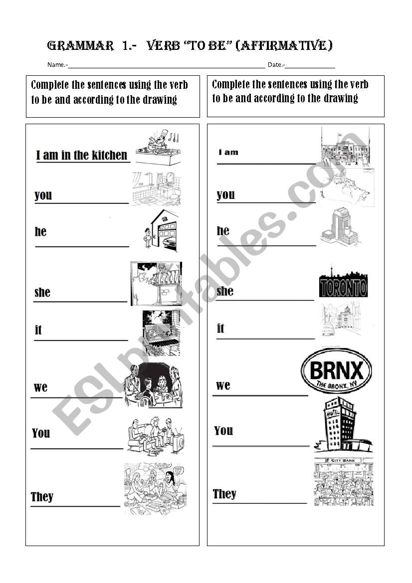 grammar verb to be (place) affirmative 