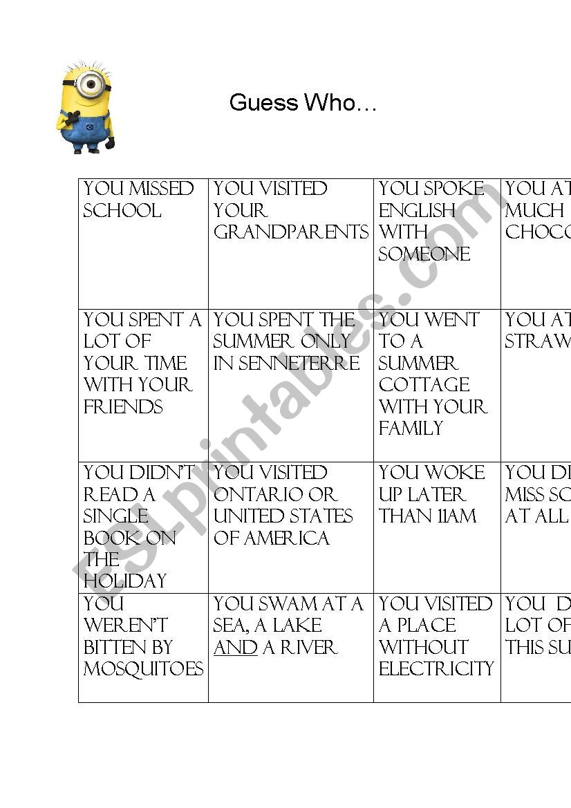 Guess Who? worksheet