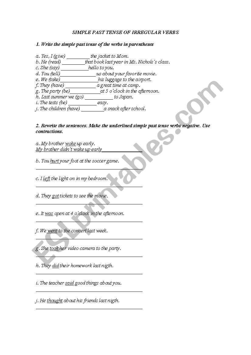 Simple past tense worksheet