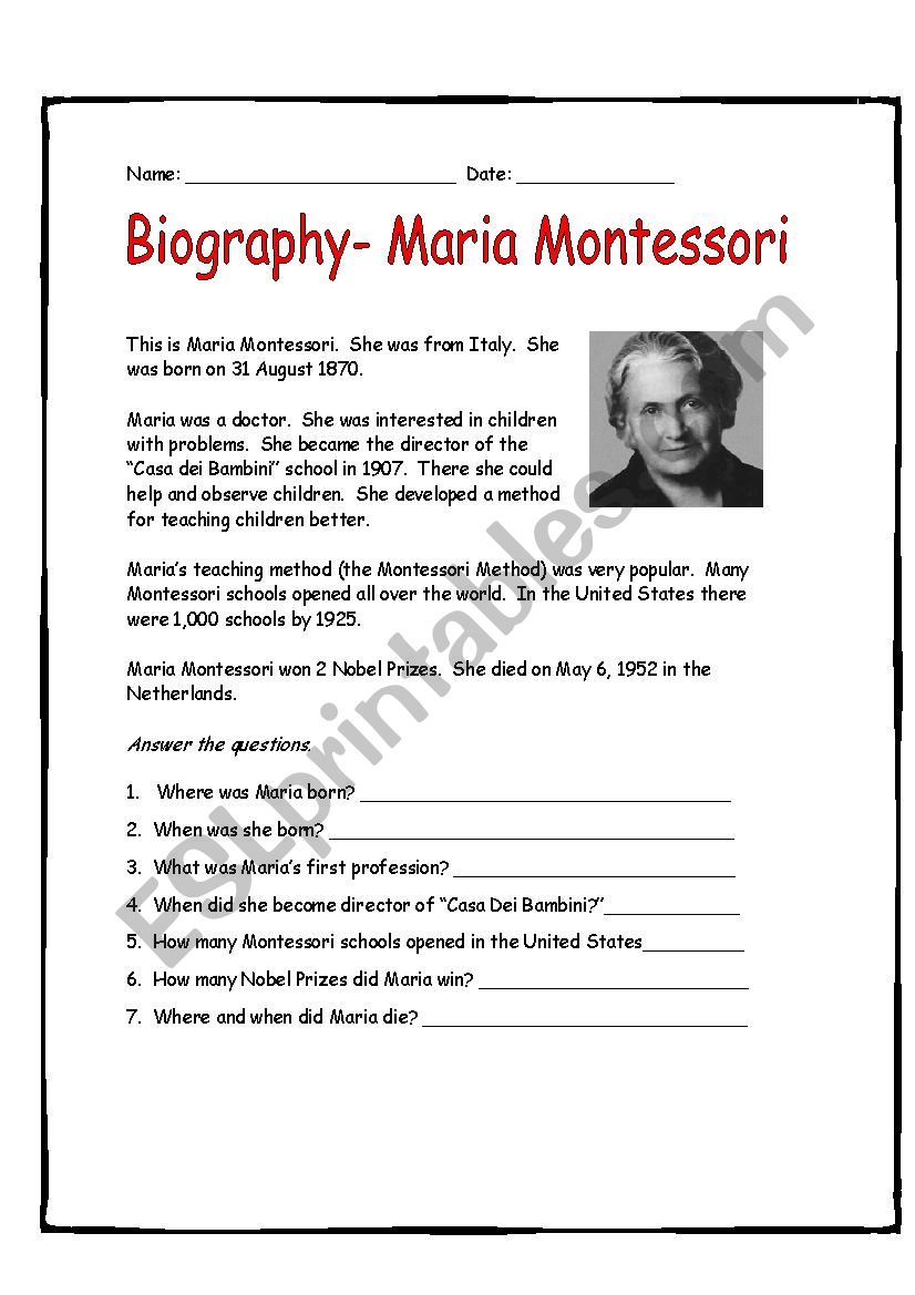 Maria Montessori Easy Biography