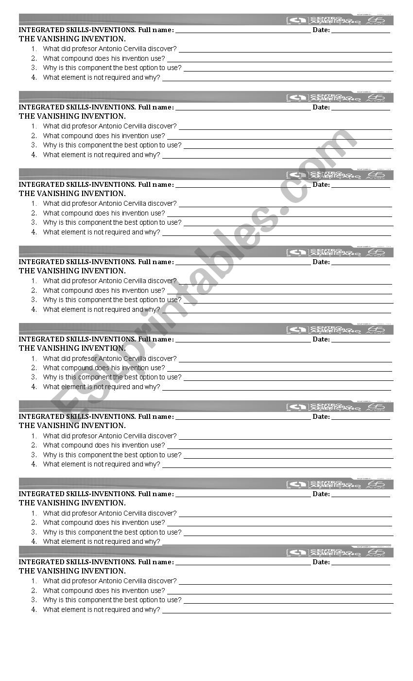 INVENTIONS worksheet