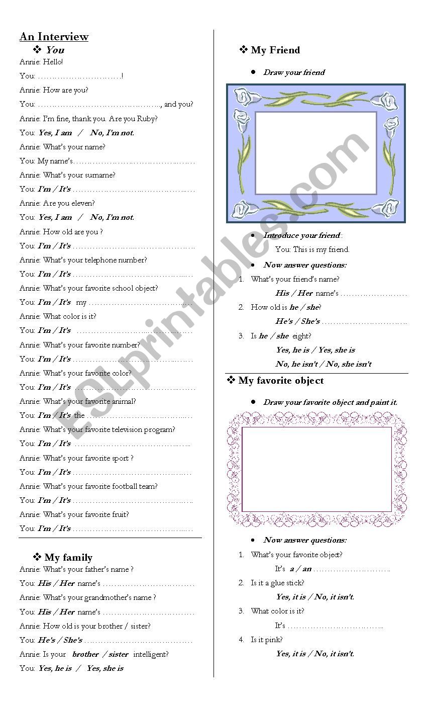 An Interview worksheet