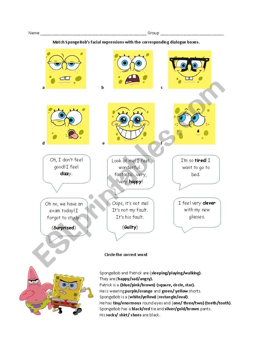 Review Shapes/clours/feelings etc...with SpongeBob.