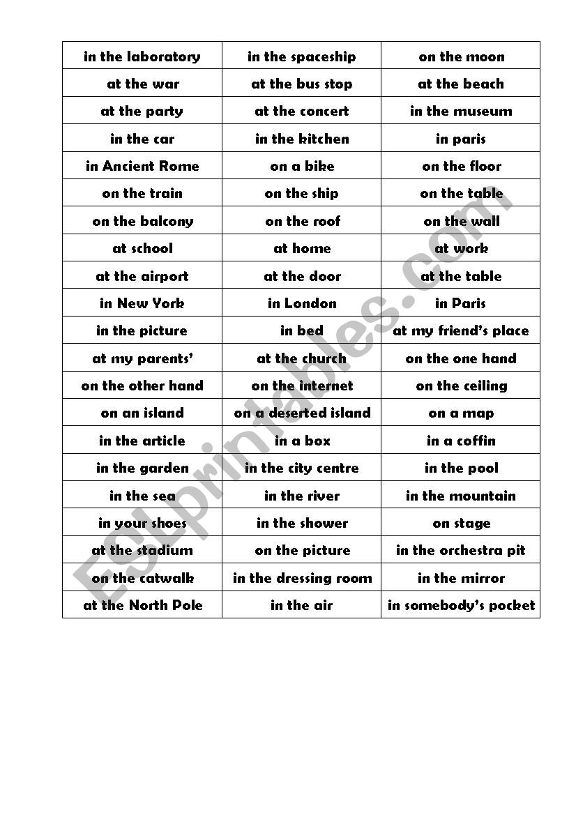 Place expressions worksheet