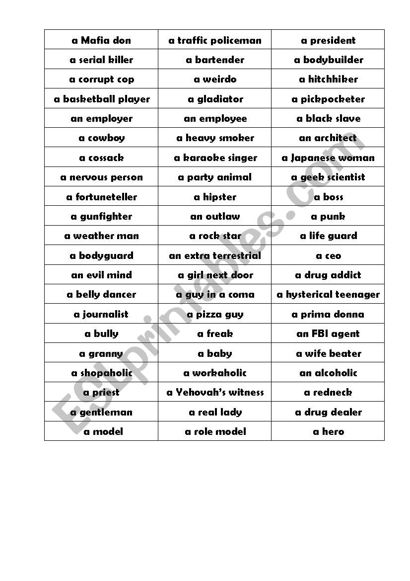 Social roles worksheet