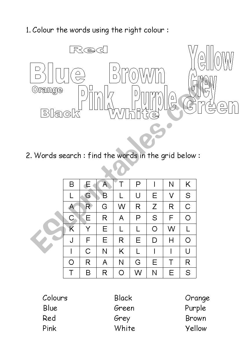 Colours worksheet