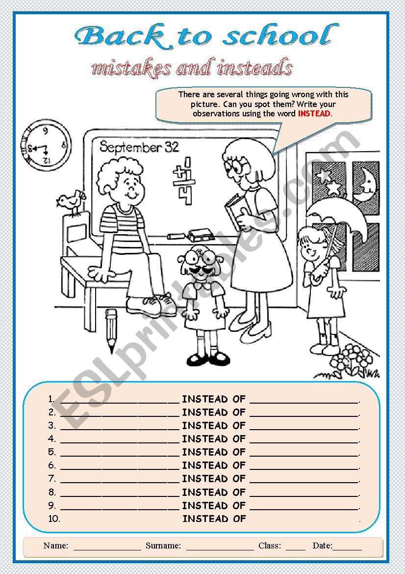 A school of  INSTEADS worksheet