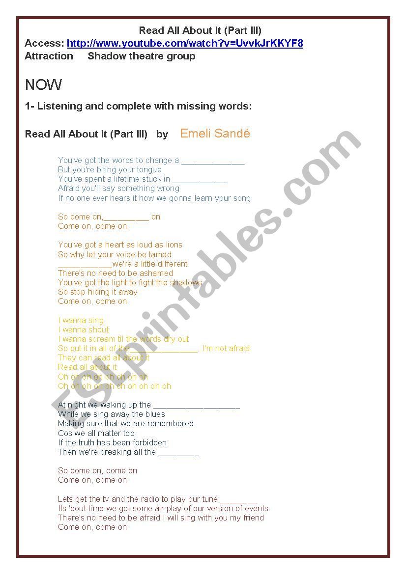 Song worksheet