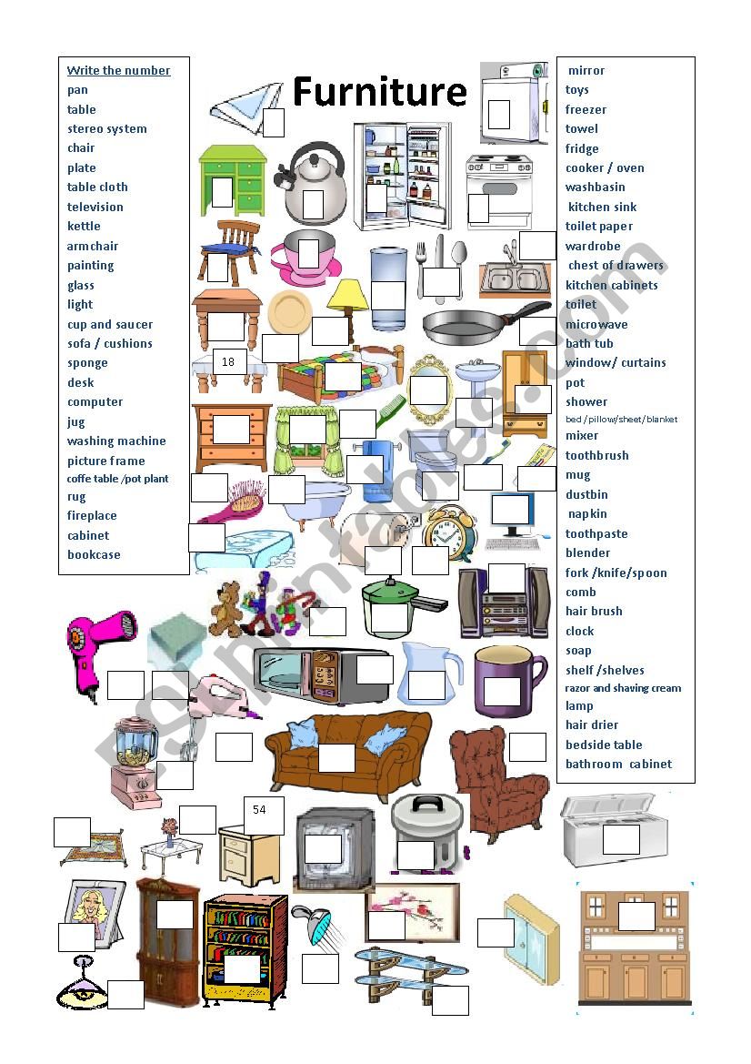 Furniture worksheet