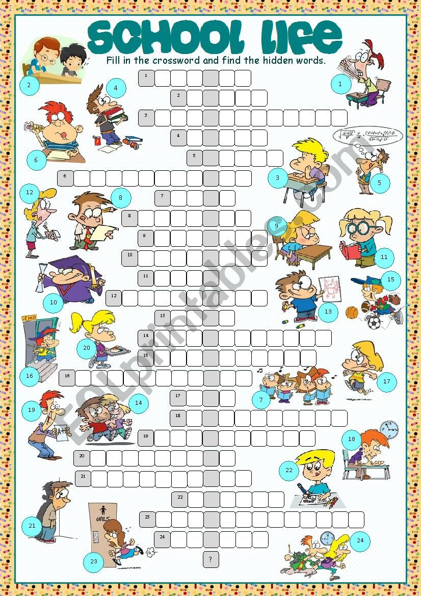 School Life Crossword Puzzle worksheet