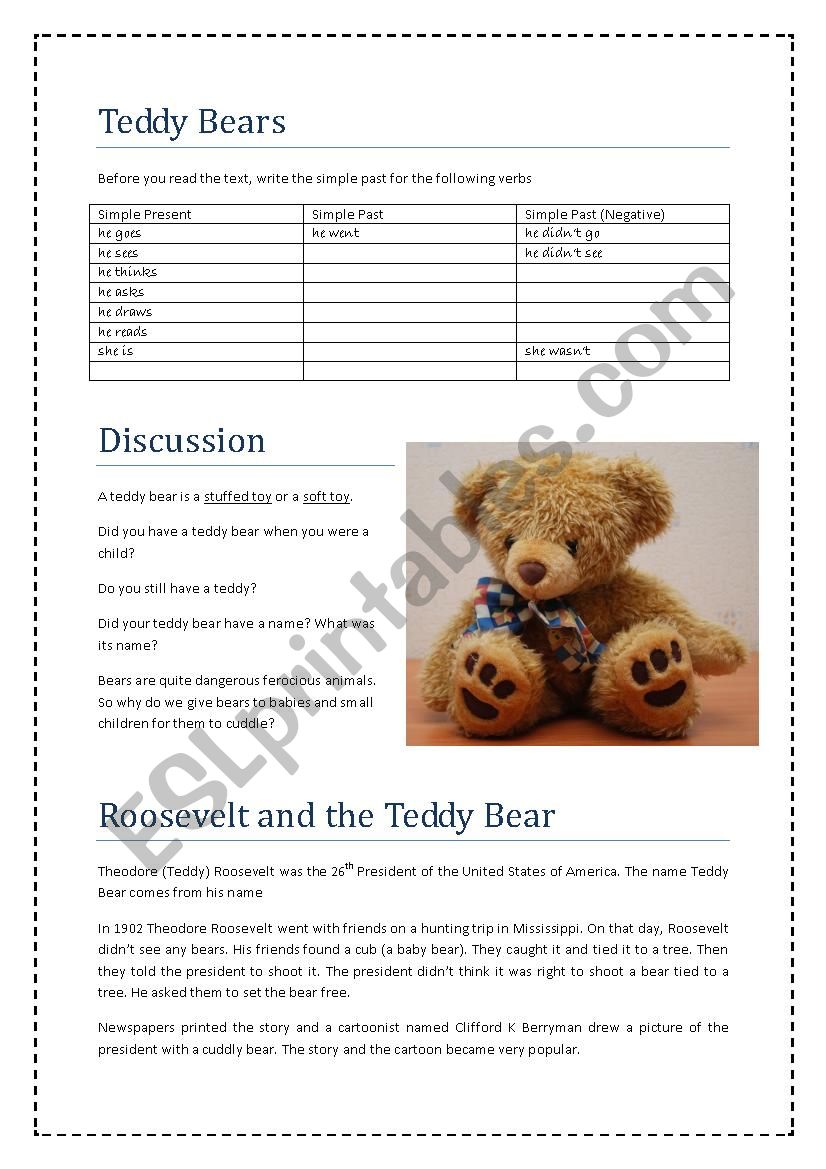 The History of the Teddy Bear ESL worksheet by dolly marie