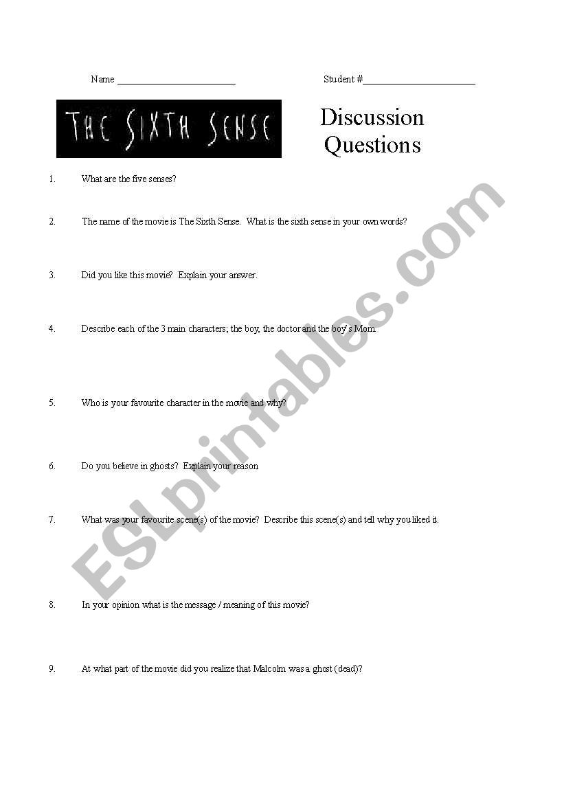The Sixth Sense worksheet
