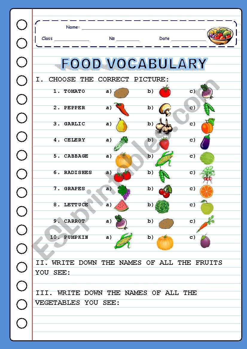 FOOD - Vocabulary - Multiple Choice - Pt.2