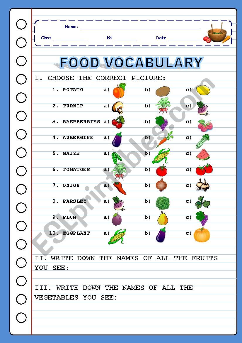 FOOD - Vocabulary - Multiple Choice - Pt.3