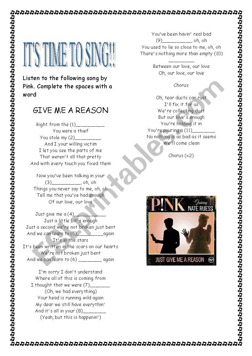 Its time to sing!! worksheet