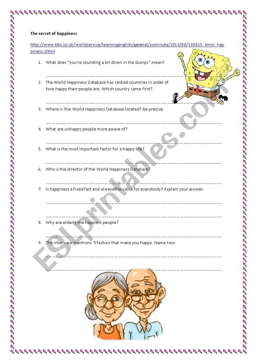 The secret of happiness worksheet