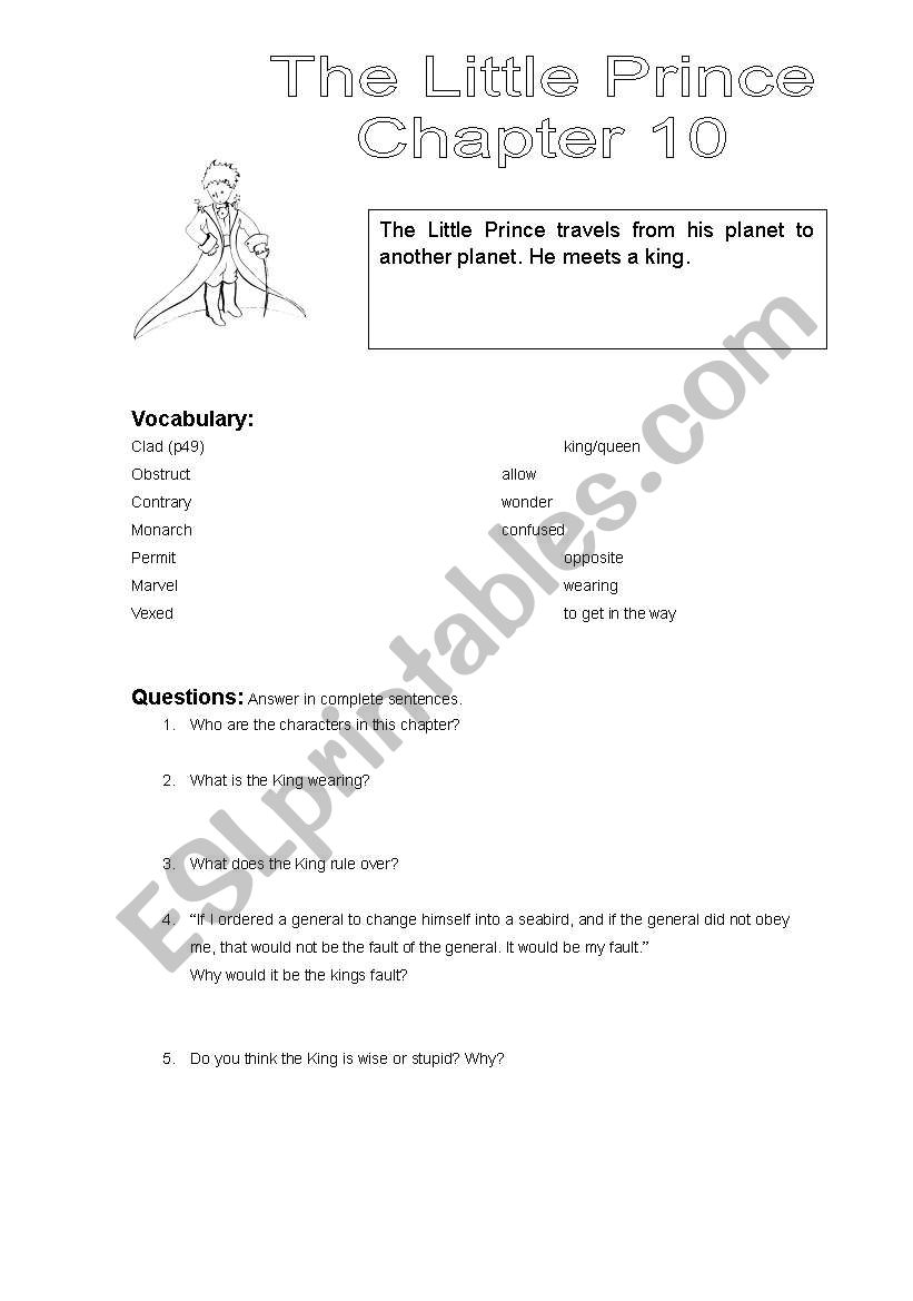 The Little Prince Chapter 10 worksheet