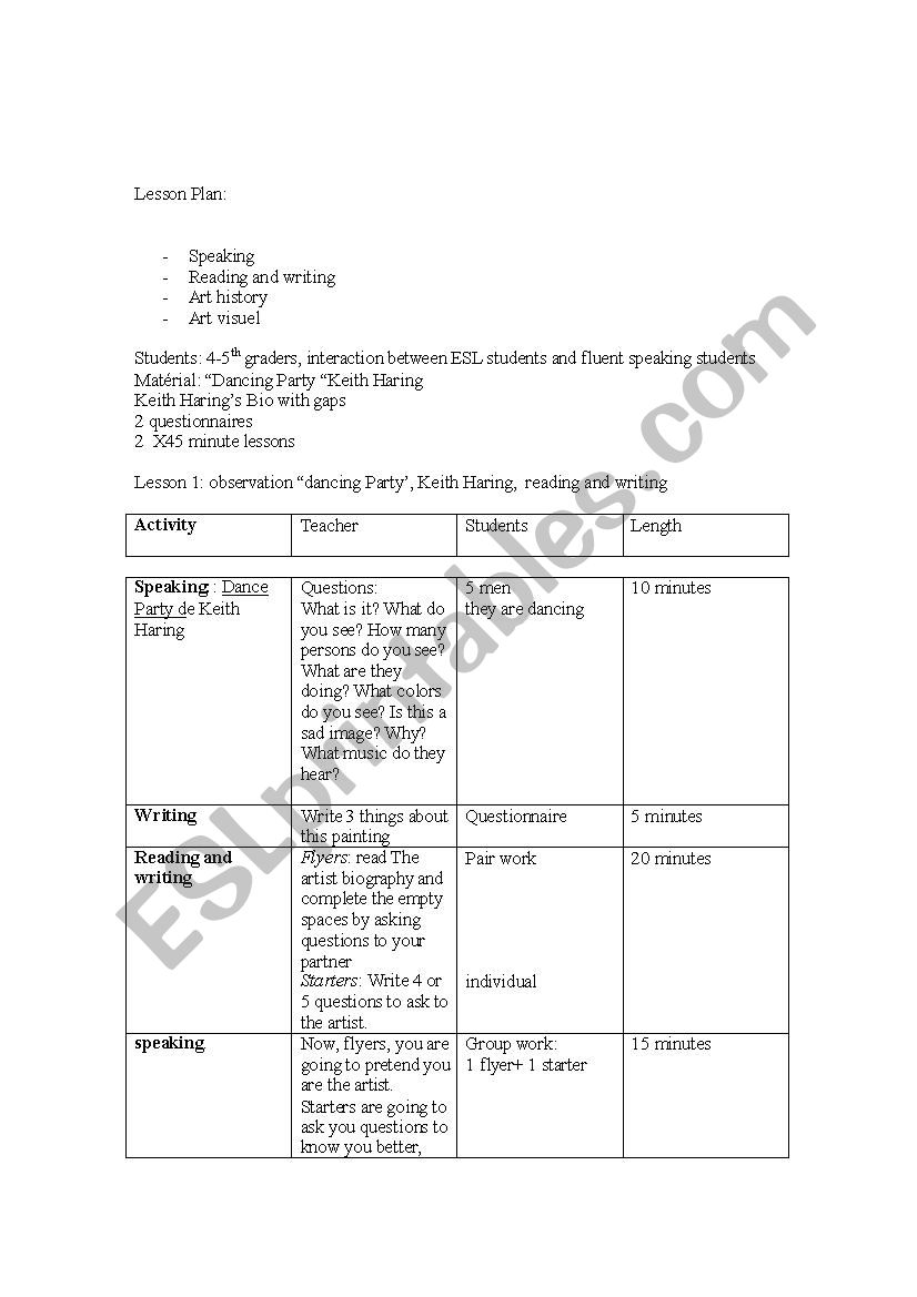 Who is Keith Haring worksheet