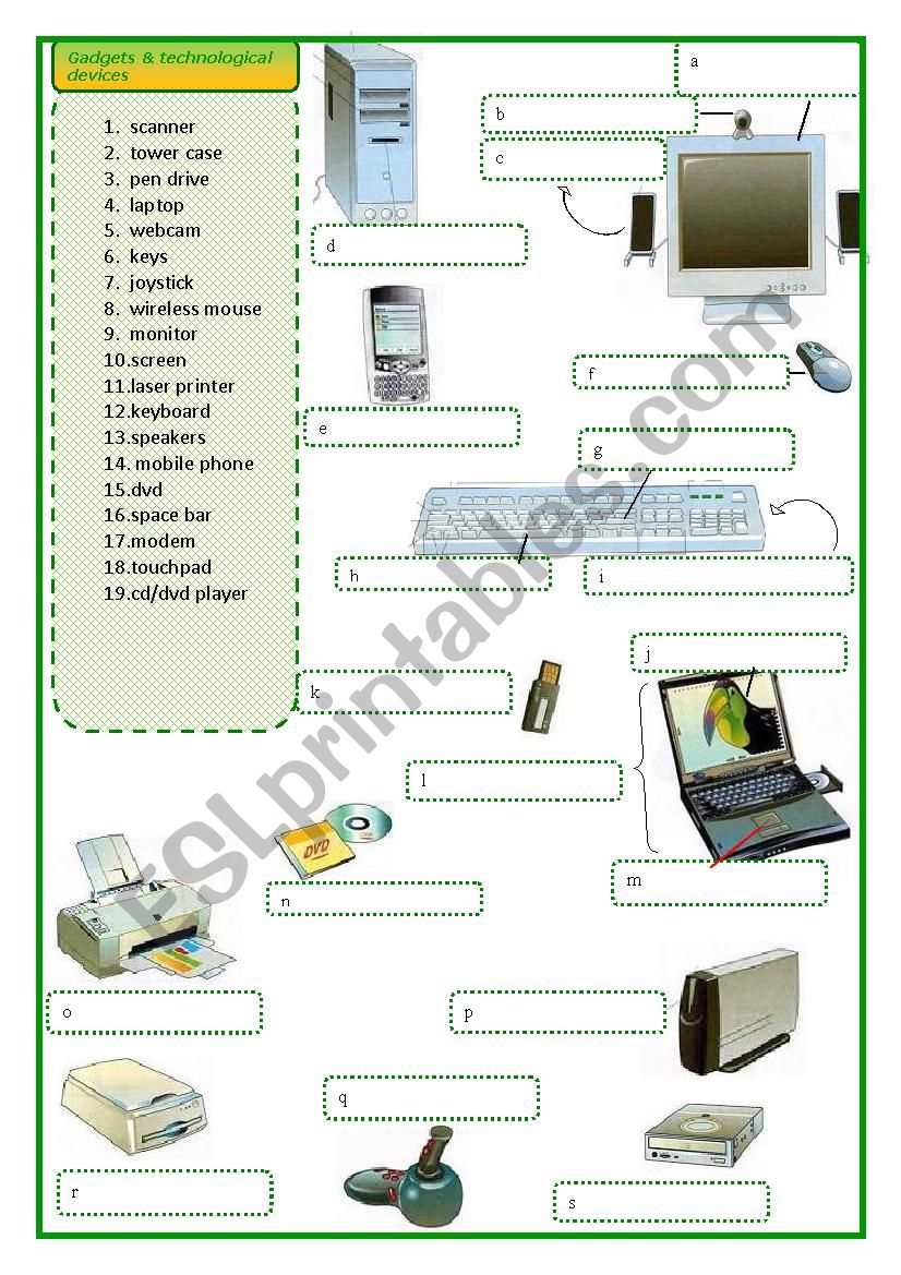 Technology gadgets worksheet