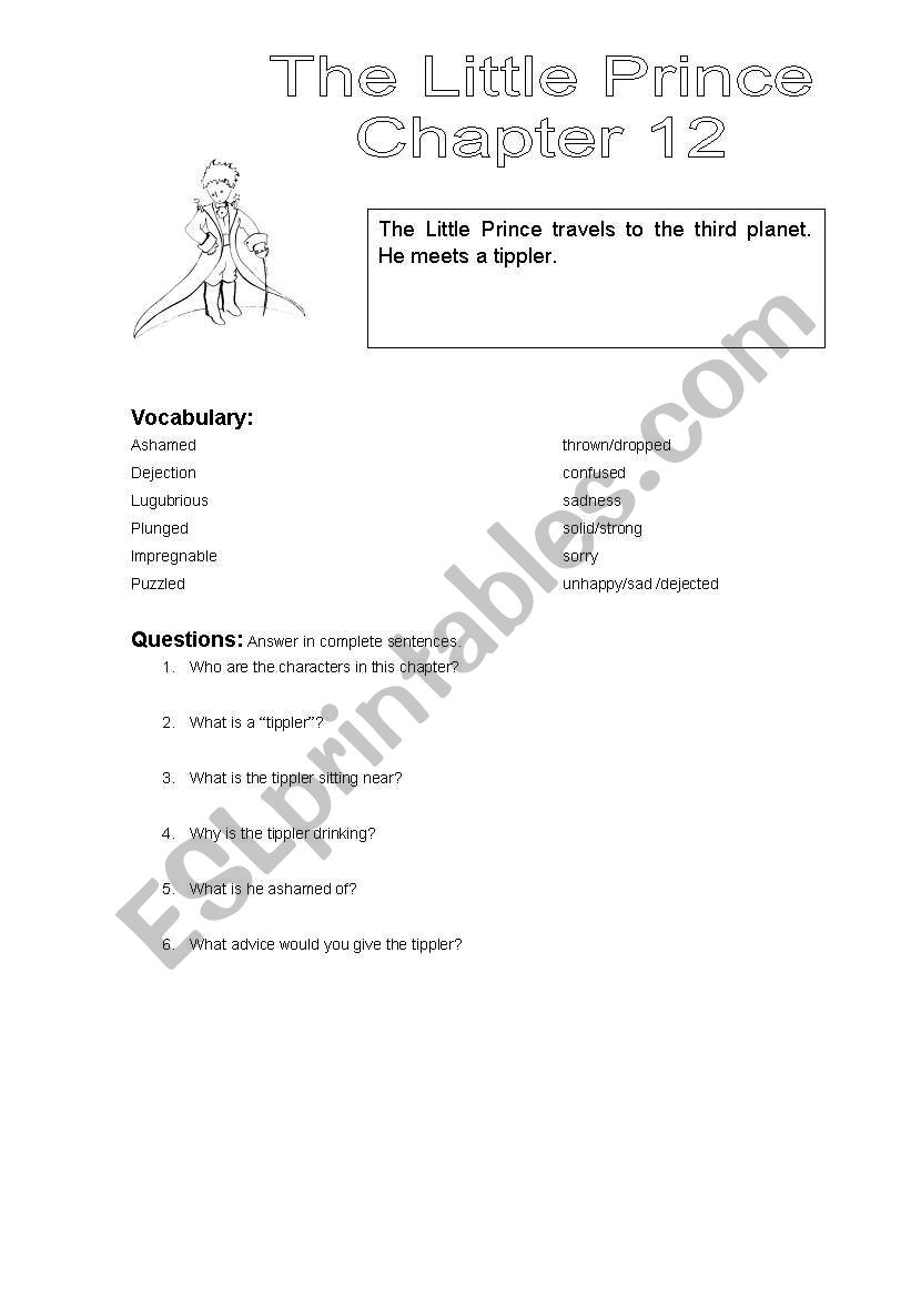 The Little Prince Chapter 12 worksheet