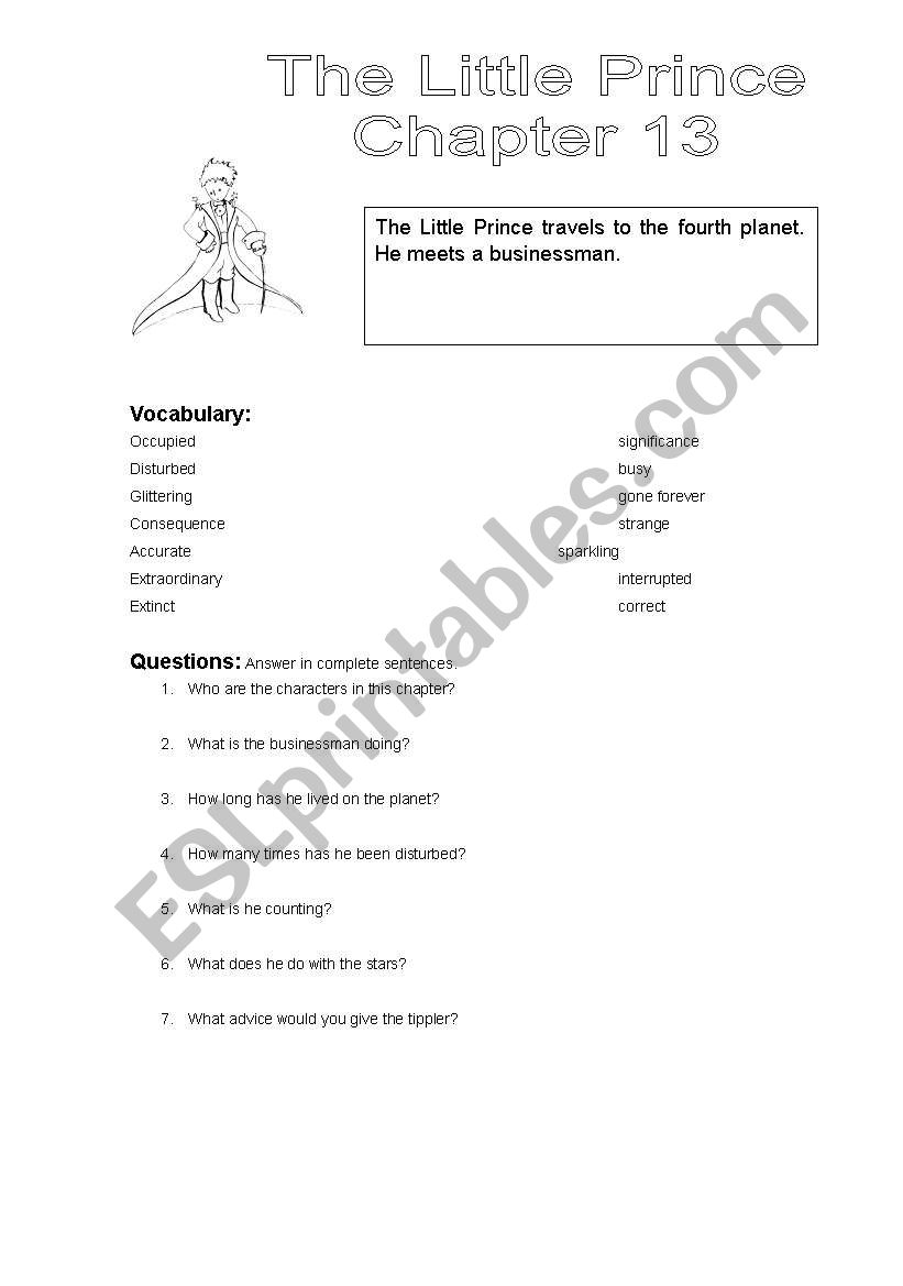 The Little Prince Chapter 13 worksheet