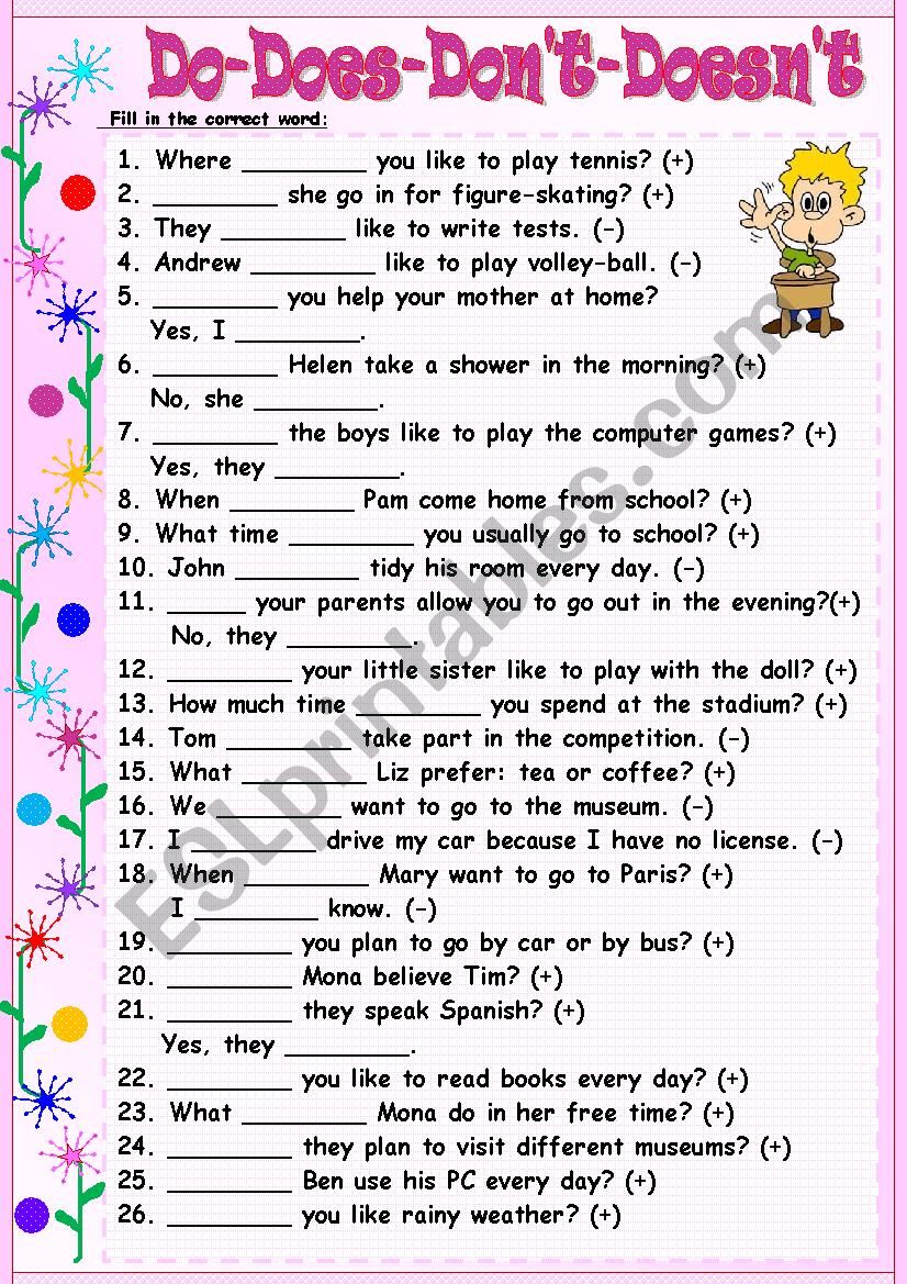 Do, Does, Don´t, Doesn´t worksheet Do, Does, Don´t, Doesn´t worksheet