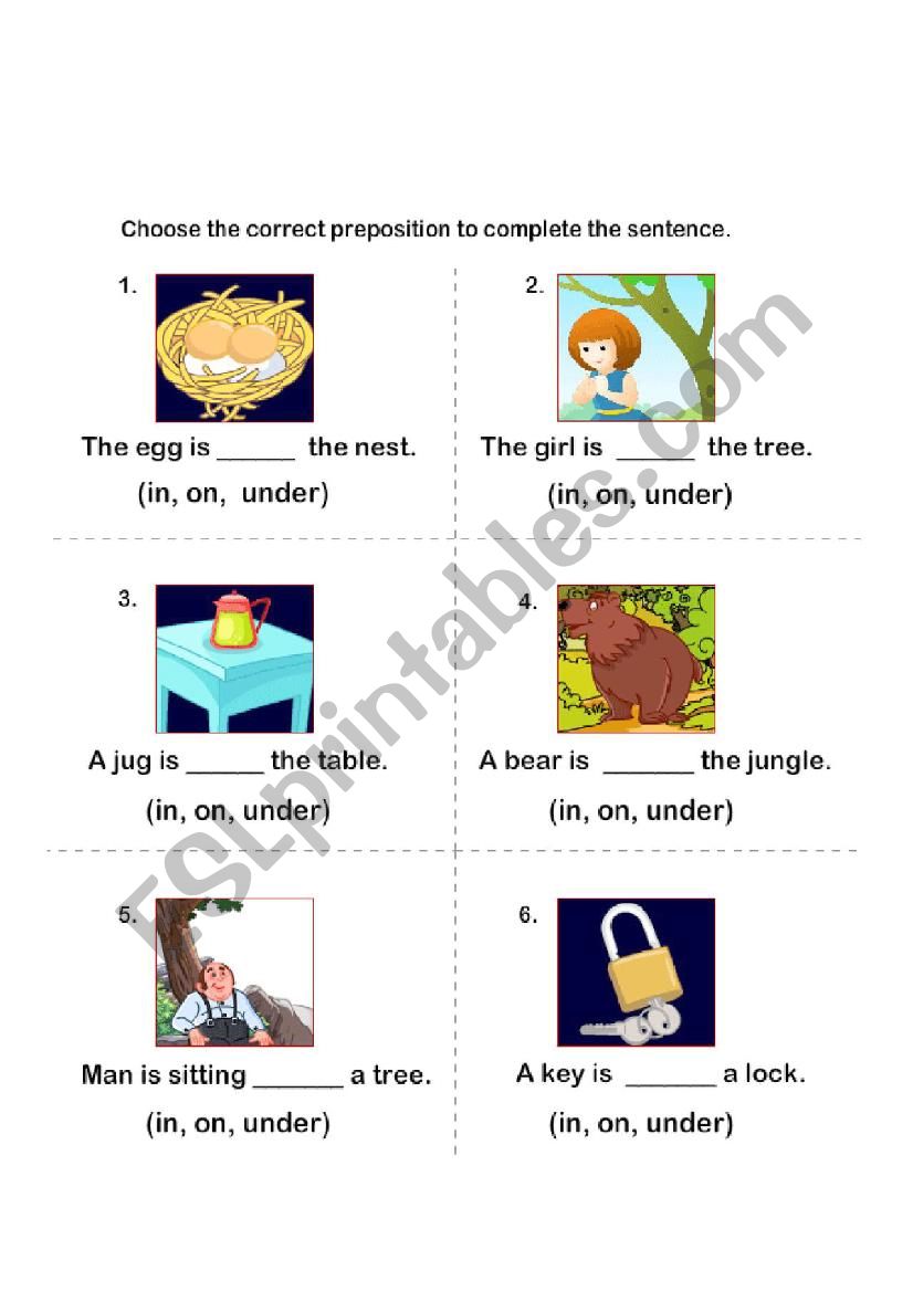 preposition worksheet