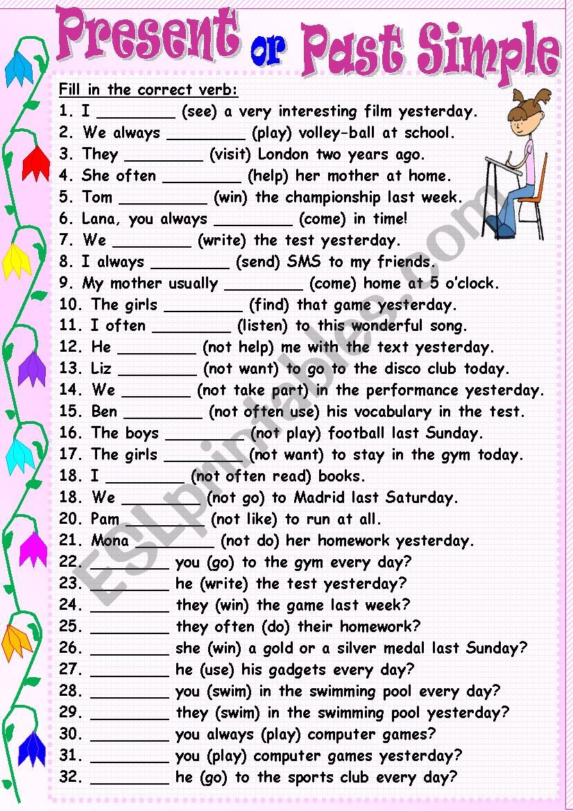Present Or Past Simple ESL Worksheet By Tmk939 Present Or Past Simple ESL Worksheet By Tmk939