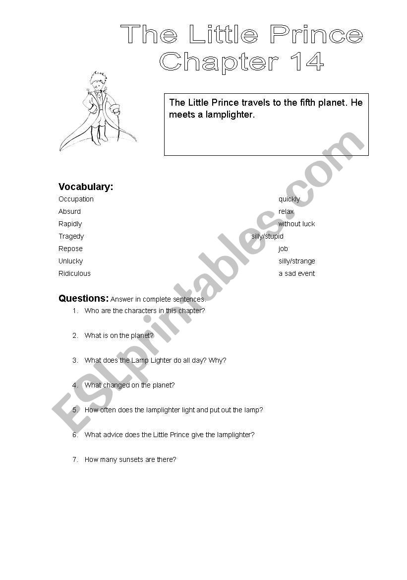The Little Prince Chapter 14 worksheet
