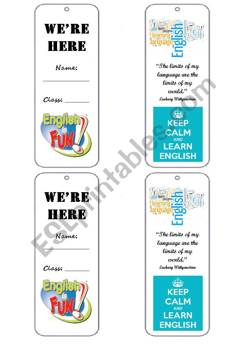 Bookmark for students book worksheet