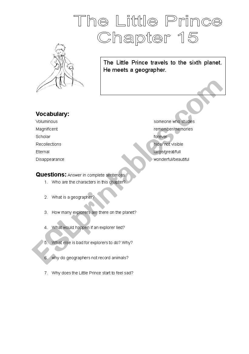 The Little Prince Chapter 15 worksheet