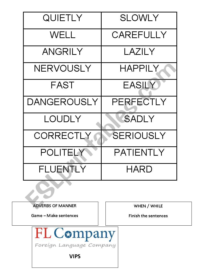 Adverbs of Manner worksheet